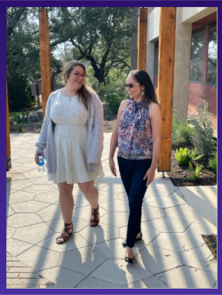 Two women walk outside the Austin office of Independent Texas Registered Agent.