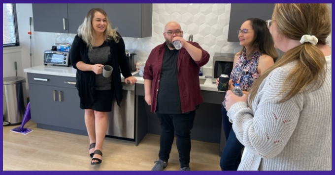 Hanging out in the office kitchen at Independent Texas Registered Agents.